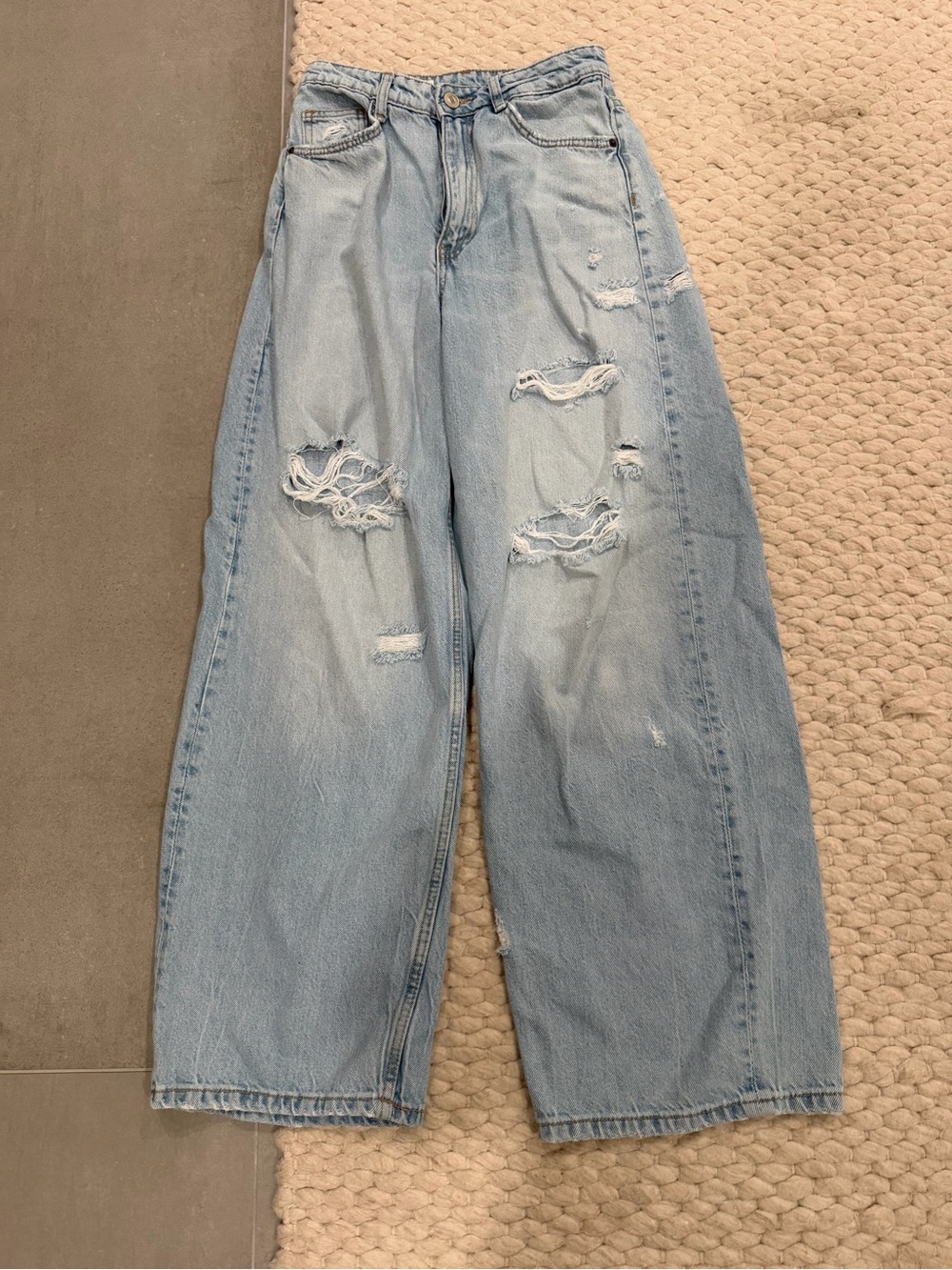 Zara Light Blue Distressed Wide-Leg Jeans